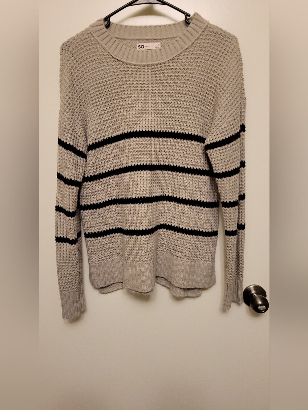 Women SO Striped Knit Crewneck Sweater